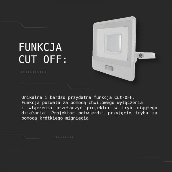 Projektor LED V-TAC 10W SAMSUNG CHIP czujnik ruchu biały Z mufą VT-118S 6500K 735lm 5 lat gwarancji