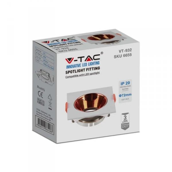 Oczko V-TAC GU10 Wpuszczane Kwadrat Białe/Miedziane VT-932 3 Lata Gwarancji