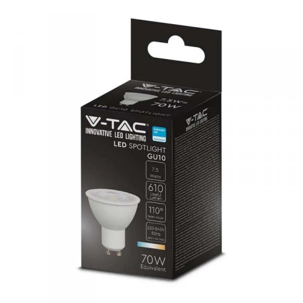 Żarówka LED V-TAC SAMSUNG CHIP GU10 7,5W 110st VT-292 6500K 610lm 5 lat gwarancji