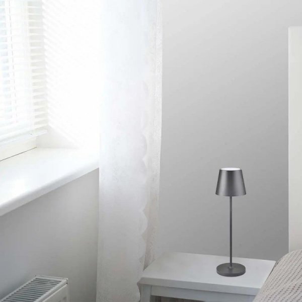 Lampka stołowa nocna V-TAC 2W LED 38cm ładowanie ściemnianie IP54 szara VT-7522 3000K 200lm