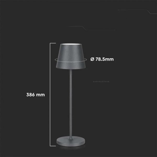 Lampka Biurkowa Nocna V-TAC 2W LED Ładowanie Ściemnianie IP54 Szara VT-7522 3000K 200lm