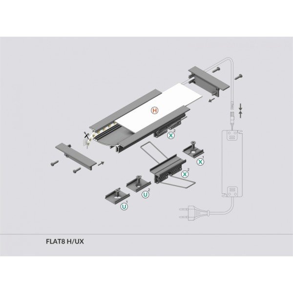 PROFIL LED FLAT8 H/UX 2M.