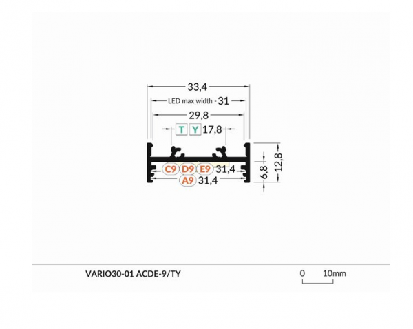 Profil aluminiowy LED VARIO30-01 2m.