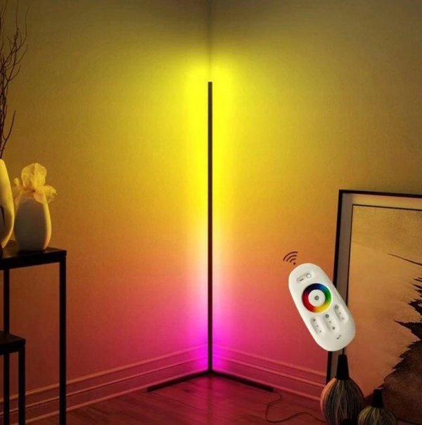 NOWOCZESNA LAMPA stojąca narożna RGB LED + pilot