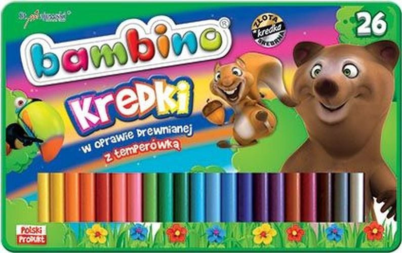Kredki ołówkowe Bambino 26 kolorów z temperówką w pudełku metalowym
