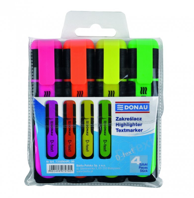 Zestaw 4 zakreślaczy fluorescencyjnych donau d-text 1-5mm
