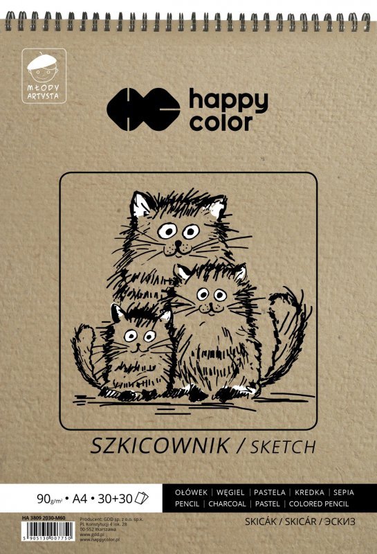 Szkicownik Happy Color Młody Artysta na spirali A4 60 arkuszy 80/90g