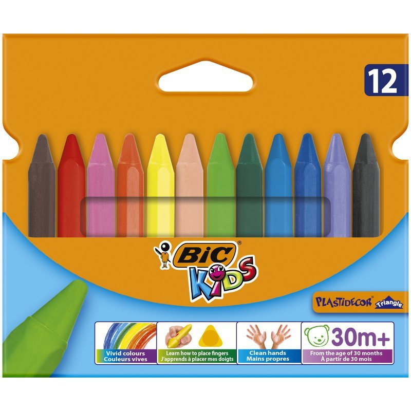 Kredki świecowe BIC Kids Plastidecor Triangle pudełko 12 kolorów