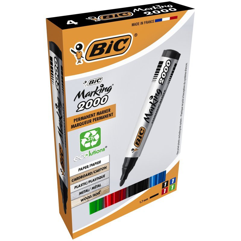 Marker Permamentny okrągła końcówka Marking 2000 Ecolutions mix AST BIC pudełko 4szt