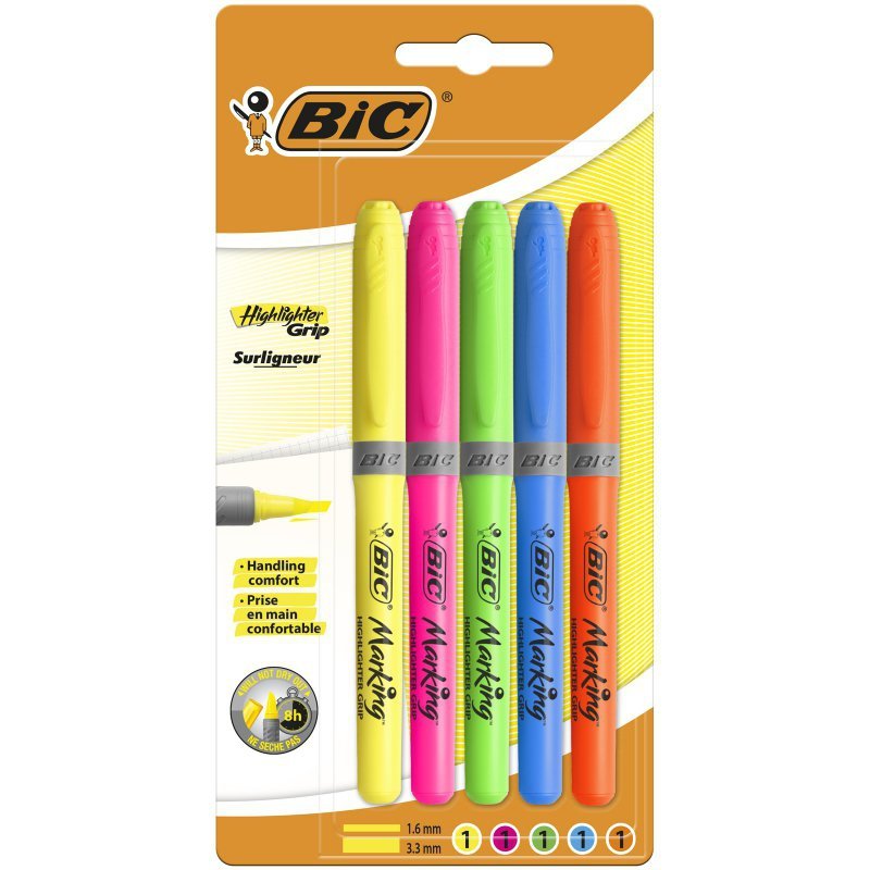 Zakreślacz BIC Highlighter Grip 4 kolory Blister 5szt
