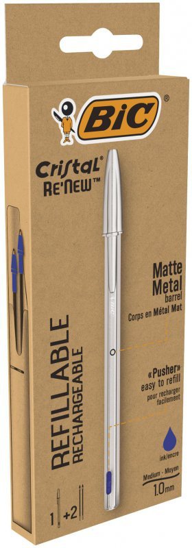 Długopis BIC Cristal Renew Metal niebieski pudełko 1+wkład 2szt