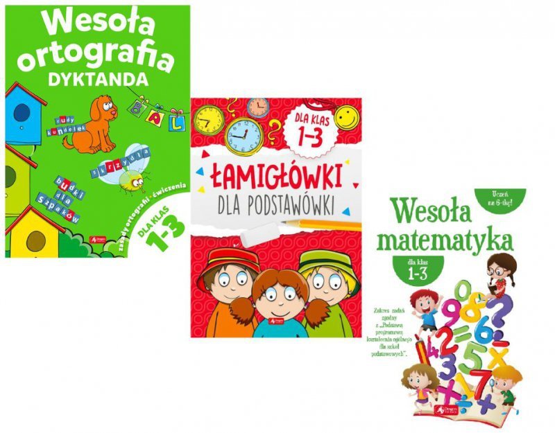 Pakiet Klasa 1-3. Wesoła ortografia. Dyktanda / Łamigłówki dla podstawówki / Wesoła matematyka