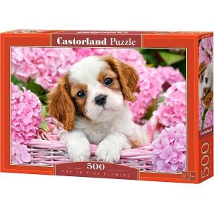 Puzzle 500 elementów Pies w różowych kwiatach