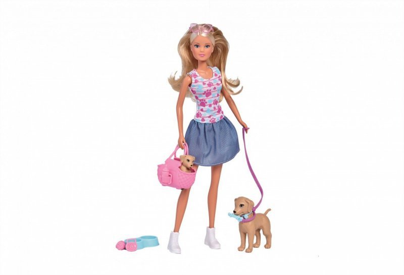 Lalka Steffi na spacerze z psami