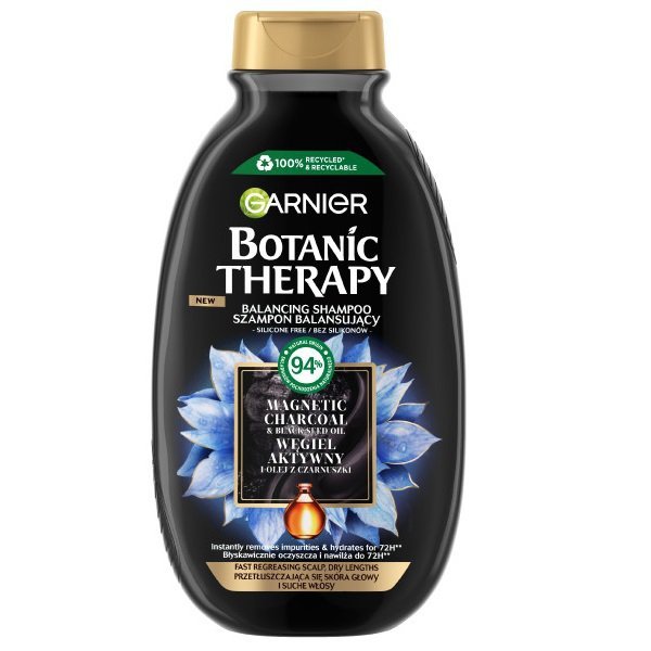 Garnier Botanic Therapy szampon balansujący do przetłuszczających się włosów i suchej skóry głowy Węgiel Aktywny i Olej z Czarnu