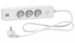 Odace Przedłużacz 3 gniazdowy z łącznikiem 2x USB, 1,5m biały ST933U1W