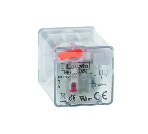 Przekaźnik przemysłowy ze wskaźnikiem LED i przyciskiem mechanicznym, sterowanie 24VDC, 2P, 10A HR702CD024