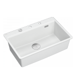 QUADRON | MARC 110 FM granitowy zlewozmywak kuchenny BIAŁY + STAL | wymiary: 75 x 49 x 24 cm | akcesoria: syfon, dozownik, deska, ociekarka, Qmata | 1-komorowy na równi w blatem | podbudowa szafki od: 80 cm HQM7650U1FMBS