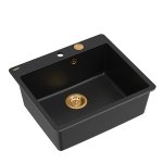 QUADRON | MORGAN 110 FM PRODUKT NA ZAMÓWIENIE | granitowy zlewozmywak kuchenny CZARNY mat + MIEDŹ PVD | wymiary: 56,5 x 49,5 x 21,6 cm | 1-komorowy na równi w blatem | podbudowa szafki od: 60 cm HB8304U7FMC1P2O