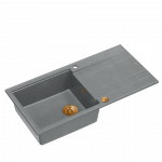 QUADRON EVAN 146 XL GraniteQ zlewozmywak z syfonem Push 2 Open 1-komorowy z/o (1000x500x210; kom. 420x480) silver stone / elementy miedziane HCQE10050U5PVDC1P2O