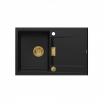 Quadron OWEN 111 GraniteQ zlewozmywak z syfonem Push 2 Open 1-komorowy z/o (760x500x215; kom. 330x430) pure carbon / elementy złote HQO7650U7PVDG1