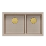 QUADRON | LOGAN 120 | granitowy zlewozmywak kuchenny PEARL BEIGE + ZŁOTO PVD | wymiar: 76 x 45 x 23,5 cm | 2-komorowy podwieszany | podbudowa szafki od: 80 cm HQL7645U2PVDG1U