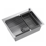 QUADRON LUKE 110 WORKSTATION zlewozmywak stalowy (58x45x20) z syfonem 1-komorowy b/o + Qmata + Wkładka + Dozownik + Deska + bateria z elastyczną wylewką stalowa
