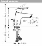 Hansgrohe Logis Jednouchwytowa bateria umywalkowa 70 z kompletem odpływowym z cięgłem czarny mat 71070670
