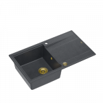 QUADRON EVAN 111 GraniteQ zlewozmywak z syfonem Push 2 Open 1-komorowy z/o (860x500x210) black diamond / elementy złote HCQE8650U8PVDG1P2O