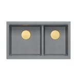 QUADRON | LOGAN 120 | granitowy zlewozmywak kuchenny SILVER STONE + ZŁOTO PVD | wymiar: 76 x 45 x 23,5 cm | 2-komorowy podwieszany| podbudowa szafki od: 80 cm HQL7645U5PVDG1U