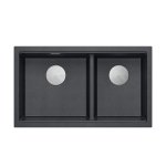 QUADRON | LOGAN 120 | granitowy zlewozmywak kuchenny BLACK DIAMOND + STAL | wymiar: 76 x 45 x 23,5 cm | 2-komorowy podwieszany | podbudowa szafki od: 80 cm HQL7645U8BSU
