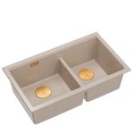 QUADRON | LOGAN 120 | granitowy zlewozmywak kuchenny PEARL BEIGE + MIEDŹ PVD | wymiar: 76 x 45 x 23,5 cm | 2-komorowy wpuszczany | podbudowa szafki od: 80 cm HQL7645U2PVDC1I