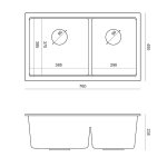 QUADRON | LOGAN 120 | granitowy zlewozmywak kuchenny BIAŁY + STAL | wymiar: 76 x 45 x 23,5 cm | 2-komorowy wpuszczany | podbudowa szafki od: 80 cm HQL7645U1BSI