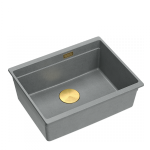Quadron LOGAN 100 GraniteQ zlewozmywak silver stone 56x45x21,5 cm 1-komorowy podwieszany z syfonem manualnym złoty HQJ6045U5PVDG1U
