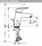 Hansgrohe Logis Jednouchwytowa bateria umywalkowa 70 z metalowym kompletem odpływowym z cięgłem chrom 71170000