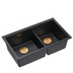 QUADRON | LOGAN 120 | granitowy zlewozmywak kuchenny PURE CARBON + MIEDŹ PVD | wymiar: 76 x 45 x 23,5 cm | 2-komorowy wpuszczany | podbudowa szafki od: 80 cm HQL7645U7PVDC1I