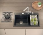 Quadron MARC 120 WORKSTATION GraniteQ zlewozmywak 2-komorowy 760*500*235 mm soft taupe + syfon push to open + dozownik + deska + wkładka / elementy złote HQC7650U4PVDG1