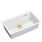 Quadron LOGAN 110 GraniteQ zlewozmywak snow white 76x44x23,5 cm 1-komorowy wpuszczany z syfonem manualnym złoty HQD7644U1PVDG1I