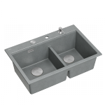 Quadron MARC 120 WORKSTATION GraniteQ zlewozmywak 2-komorowy 760*500*235 mm silver stone + syfon push to open + dozownik stal szcz.+ wkładka ociekowa+ Qmata +deska/ elementy stalowe HQC7650U5BS