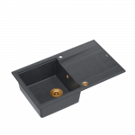 QUADRON EVAN 111 GraniteQ zlewozmywak z syfonem Push 2 Open 1-komorowy z/o (860x500x210) black diamond / elementy miedziane HCQE8650U8PVDC1P2O