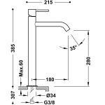 Tres Study bateria umywalkowa wysoka złoto matowe 26230801OM