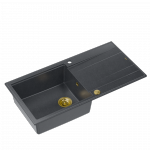 QUADRON EVAN 146 XL GraniteQ zlewozmywak z syfonem Push 2 Open 1-komorowy z/o (1000x500x210; kom. 420x480) black diamond / elementy złote HCQE10050U8PVDG1P2O