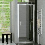 SanSwiss Top-Line drzwi jednoczęściowe 90cm profil połysk szkło poziomy pas satynowy TOPP09005051