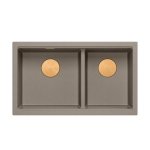 QUADRON | LOGAN 120 | granitowy zlewozmywak kuchenny SOFT TAUPE + MIEDŹ PVD | wymiar: 76 x 45 x 23,5 cm | 2-komorowy wpuszczany | podbudowa szafki od: 80 cm HQL7645U4PVDC1I
