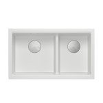 QUADRON | LOGAN 120 | granitowy zlewozmywak kuchenny SNOW WHITE + STAL | wymiar: 76 x 45 x 23,5 cm | 2-komorowy podwieszany | podbudowa szafki od: 80 cm HQL7645U1BSU