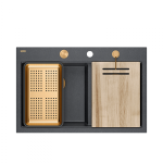 Quadron MARC 120 WORKSTATION GraniteQ zlewozmywak 2-komorowy 760*500*235 mm black diamond + syfon push to open + dozownik + deska + wkładka / elementy miedziane HQC7650U8PVDC1
