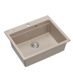 Quadron KURT 110 WORKSTATION GraniteQ zlewozmywak granitowy pearl beige 1-komorowy z/o (59,5x50x21,5) z syfonem i dozownik + Qmata + deska + wkładka ociekowa HCQ5052BEZP