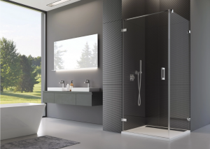 Ronal Sanswiss ścianka boczna 90° lub w linii 30-100x0-200 cm, szkło pas satynowy poziomy, profile chrom PURDT2SM21051