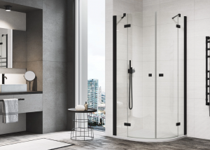Ronal kabina półokrągła dwuczęściowa 80x200 cm, szkło przezroczyste, profile BLACK LINE czarny mat ANR550800607