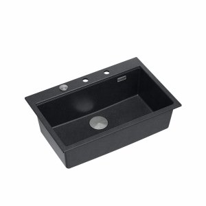 Quadron Zlewozmywak granitowy MARC 110 WORKSTATION – jednokomorowy, wpuszczany, black diamond/elementy stalowe + AKCESORIA HQM7650U8BS